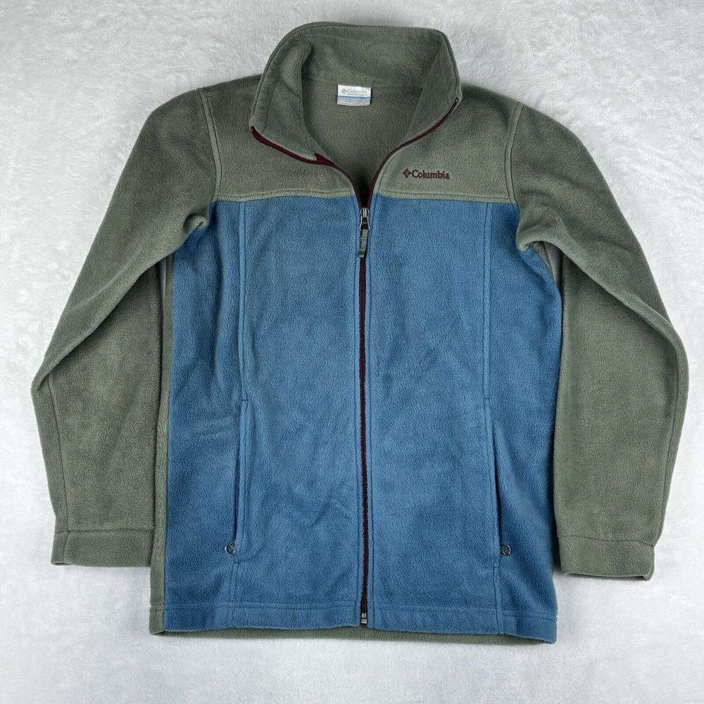Columbia Junior Full Zip Soft Fleece Jacket Blue and Grey Size L